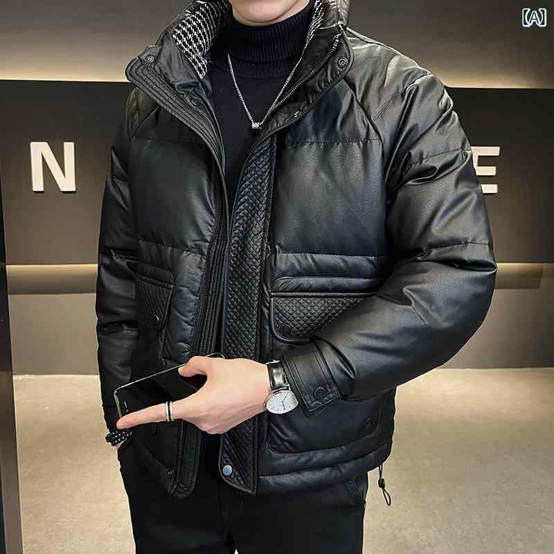 ダウンジャケット 男性用 コーデュロイ カジュアル 防寒 アウター 黒 白ダックダウ...