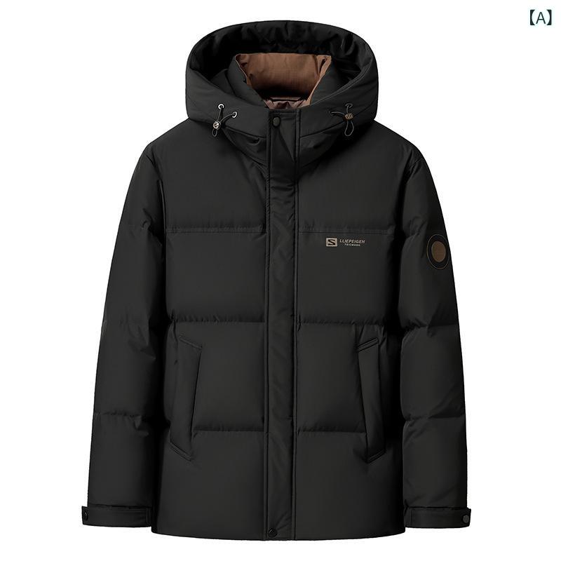 羽絨服 男性用 中長款 フード付き 取り外し可能 防寒 合体型 暖かい ポリエステル 冬 ブラック カーキ..