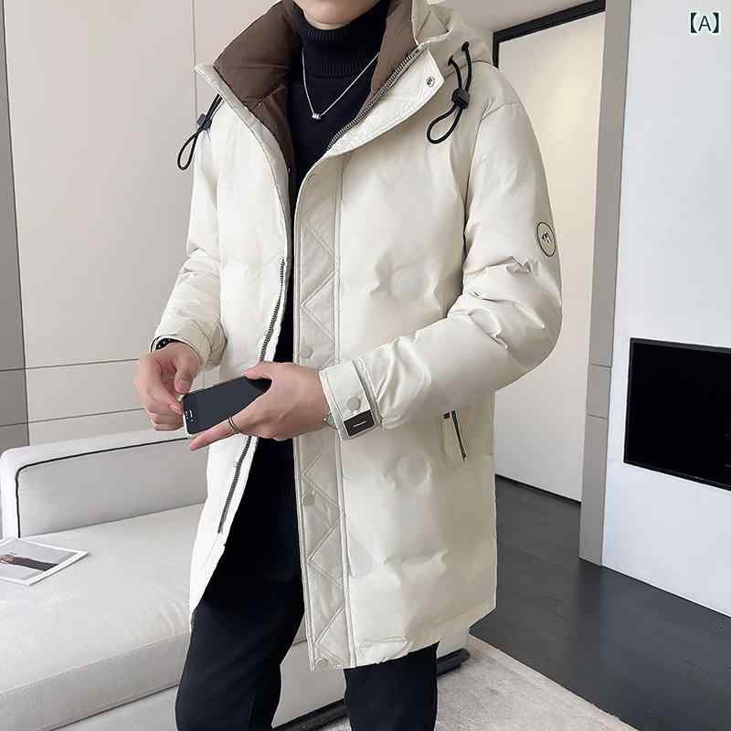 羽絨服 メンズ 男性用 フード付き 切り替え ミドル丈 鴨ダウン アウター 冬 防寒 ...