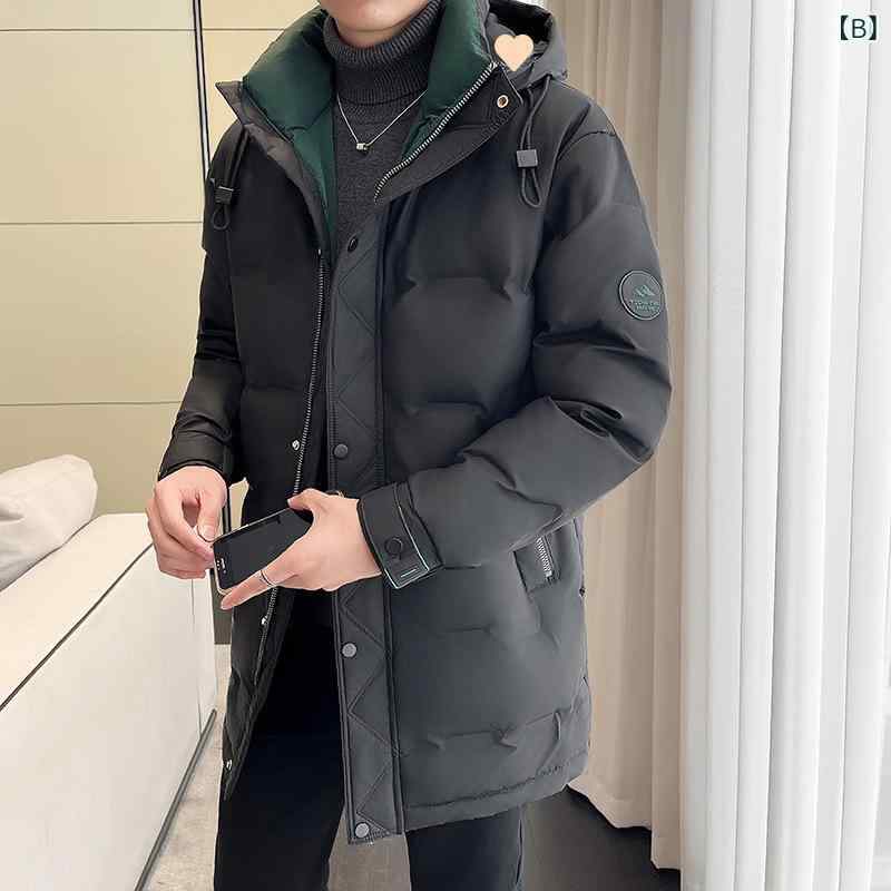 羽絨服 メンズ 男性用 フード付き 切り替え ミドル丈 鴨ダウン アウター 冬 防寒 ...