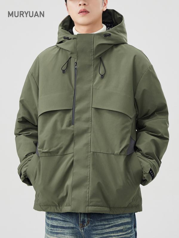 ダウンジャケット 男性用 フード付き 防風 防寒 連結 中綿 撥水 アウター ジャンパー ブルゾン アウトドア 通勤 普段使い 秋冬 ブラック グリーン系