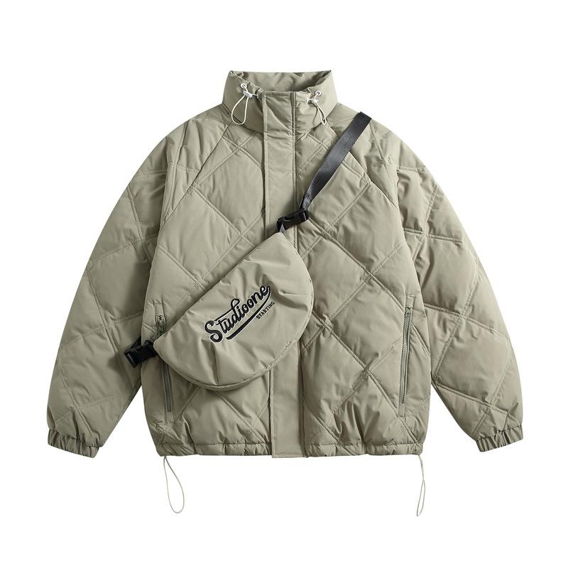 ダウンジャケット 男性用 立襟 90% 鸭绒 ストリート ヒップホップ カーゴポケット ミリタリー 厚手 防寒 アウター 秋冬