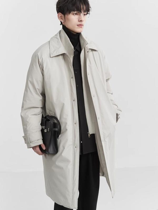 ダウンジャケット メンズ 男性用 防寒 アウター 中綿 フェザー 混紡 異素材 切り替え ゆったり ブラック グレー 秋冬