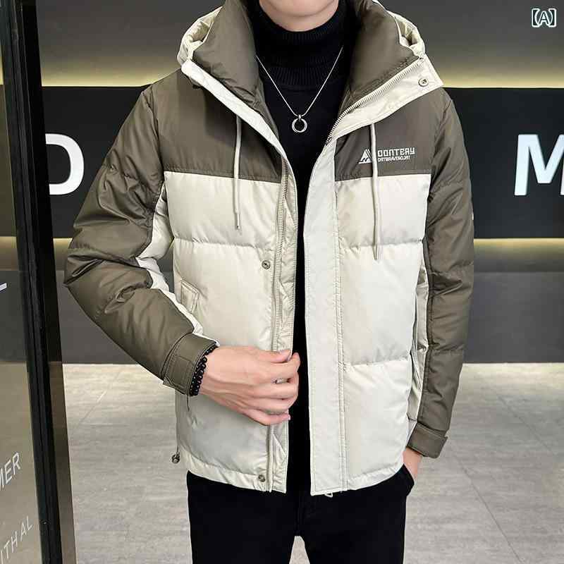 ダウンジャケット 男性用 カジュアル ライトダウン フードなし 2024 秋冬 防寒 灰色 アイボリー ポリエステル