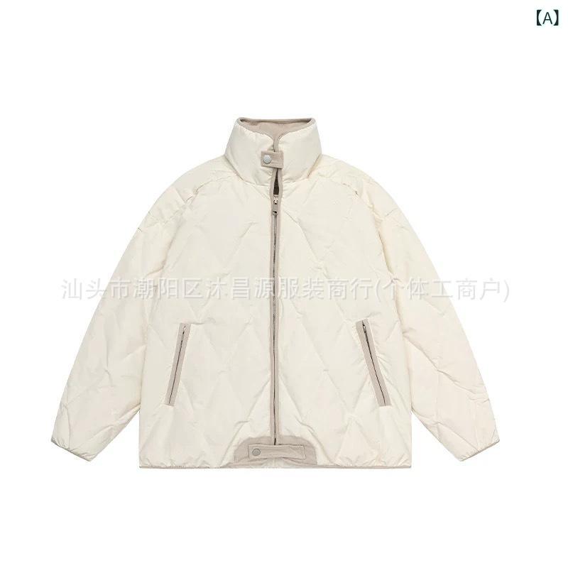 アウター メンズ レディース ライトダウン ジャケット 韓国風 ファスナー付き 防寒 スタンドカラー カ..