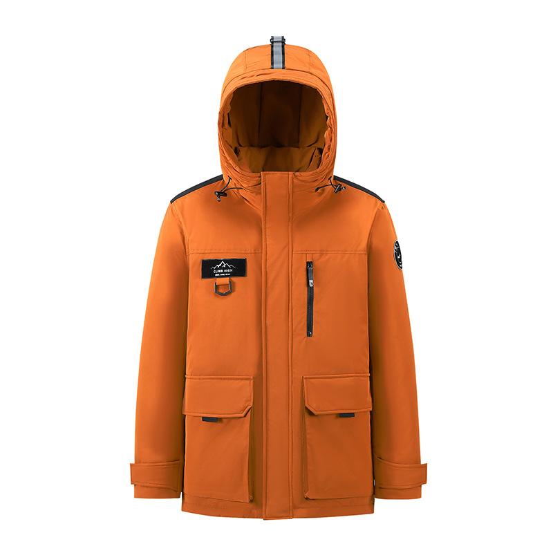 ダウンジャケット 男性用 秋冬 防寒 暖かい フード付き アウター ウェア ブルゾン ジャンパー 厚手 ポリエステル ブラック 米白色 オレンジレッド アウトドア 普段使い