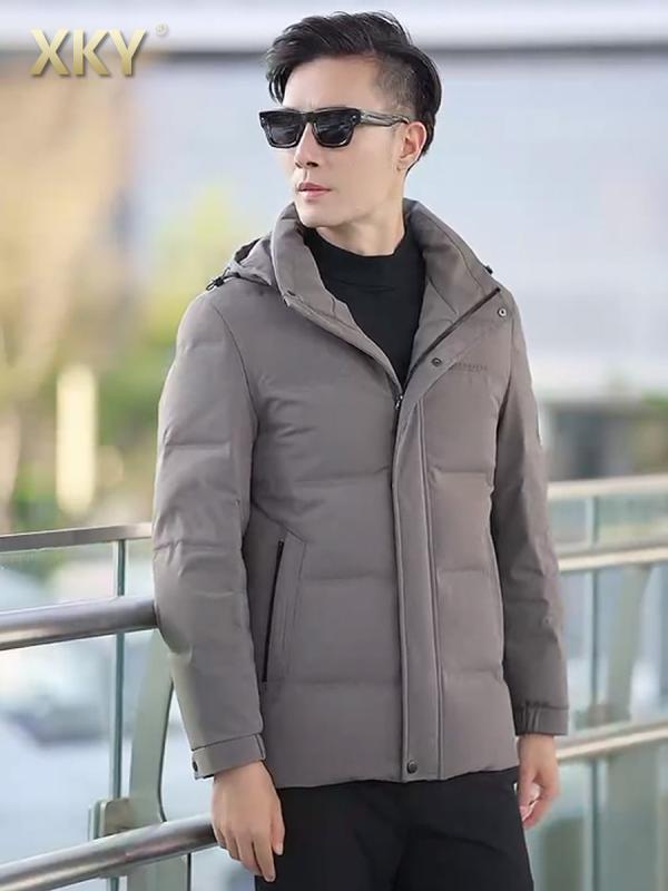 羽绒服 メンズ 男性用 中高年向け アウター フード付き グラデーション プリント ビジネス カジュアル 大きいサイズ 防寒 立ち襟 ポリエステル 冬 黒 カーキ