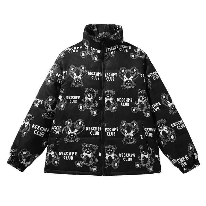 羽绒服 男女兼用 青少年向け 小熊柄 プリント ショート丈 立襟 防寒トップス 灰色ダックダウン使用 暖か ポリエステル 秋冬