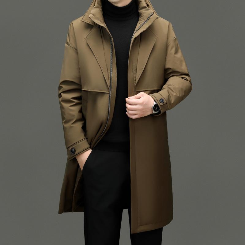 ダウンジャケット 男性用 中綿入り 防寒 アウター フード付き 撥水加工 普段使い アウトドア 秋冬 カーキ色 ブラック