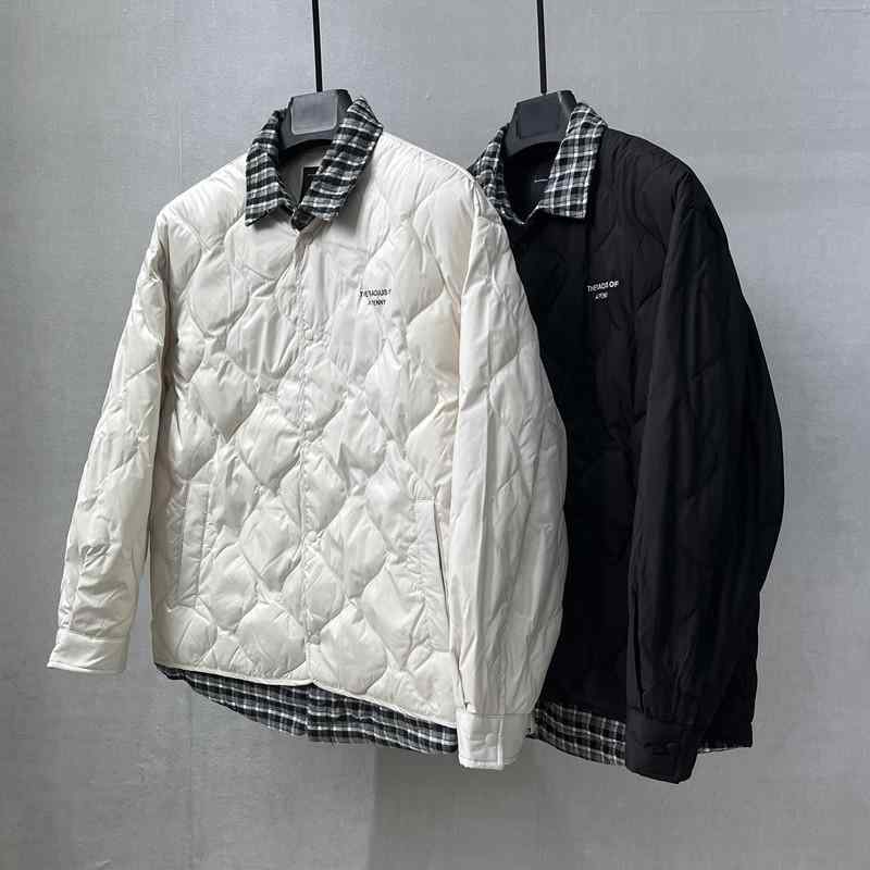 ダウンジャケット 男性用 秋冬 軽い 暖かい 格子柄 切り替え 防水 防風 ホワイト ブラック