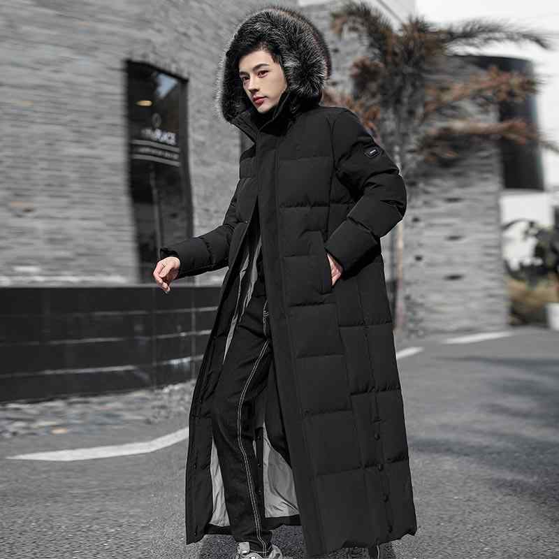 ダウンジャケット 男性用 極寒地対応 防風 撥水 防寒 グースダウン ロング丈 フード付き アウター 黒