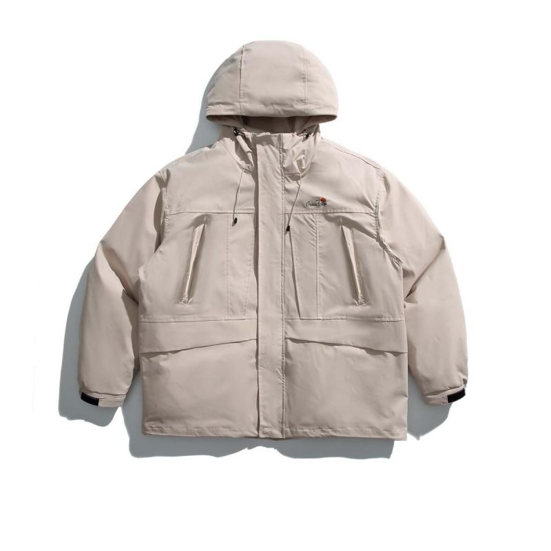 ダウンジャケット 男性用 日系 ワークスタイル 無地 防寒 撥水 立ち襟 ショート丈 ブラック ベージュ 秋冬