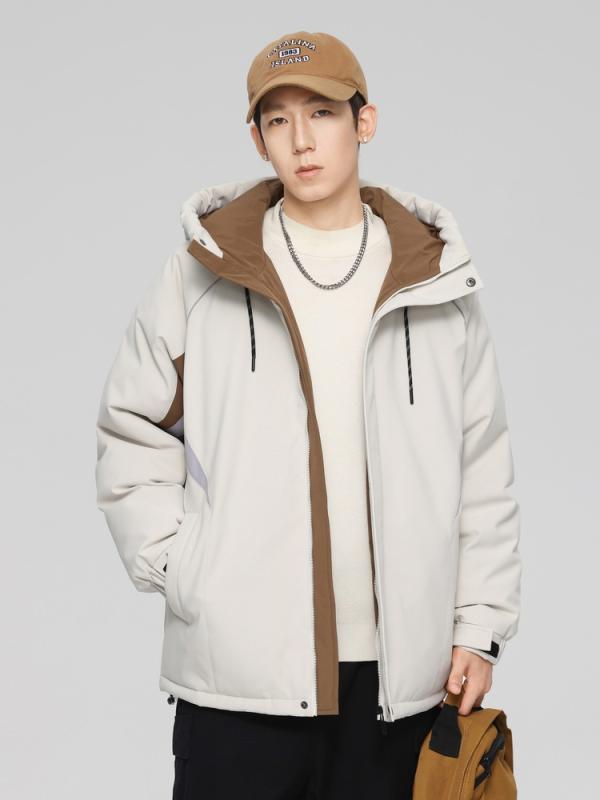 羽绒服 男女兼用 ペア 撥水 防寒 フード付き ショート丈 ポリエステル 切り替え 紺色 黒色 オフホワイト M L XL 2XL 3XL