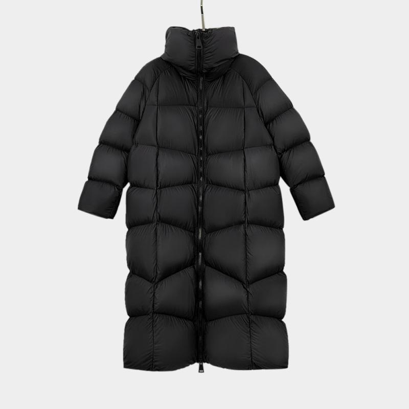 羽绒服 メンズ 男性用 立襟 ひし形 キルティング ロング丈 ルーズ フード付き 95%グースダウン 保温 防寒 アウター ポリエステル ブラック