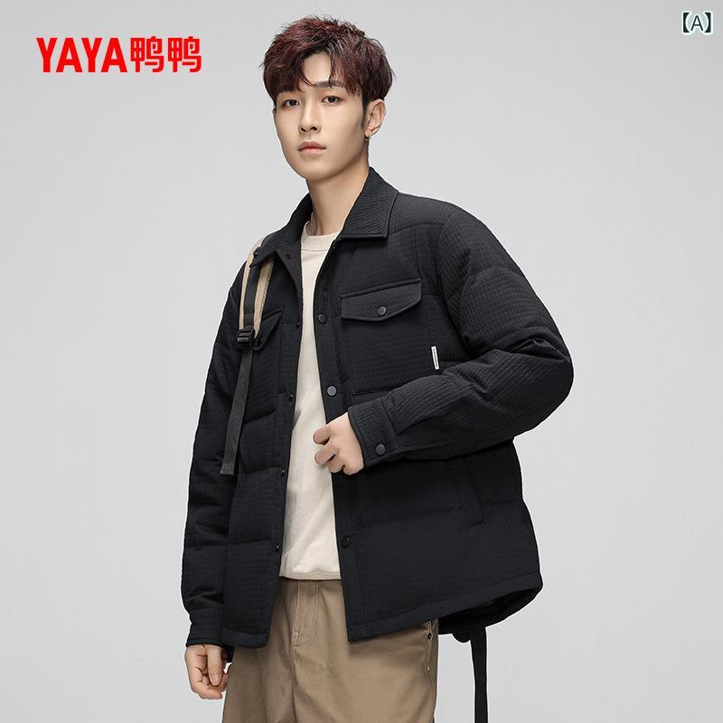 羽绒服 メンズ 秋冬 短款 休闲 灰色系 ブラック 暖かい ポリエステル 宽松型 襟付き