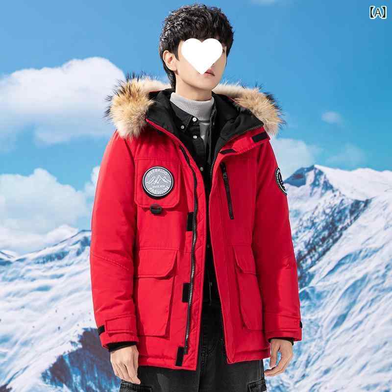 ダウンジャケット メンズ 男性用 フード付き 中綿 防寒 暖かい アウター ジャンパー ブルゾン カジュアル 秋冬 赤 黒 黄色