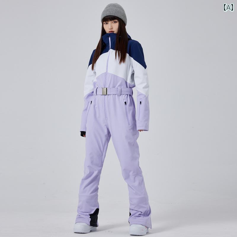 スキーウェア レディース 防寒 防水 防風 スリムフィット スキーウェア アウトドア XS S M L XL 紫 青 グレー 2