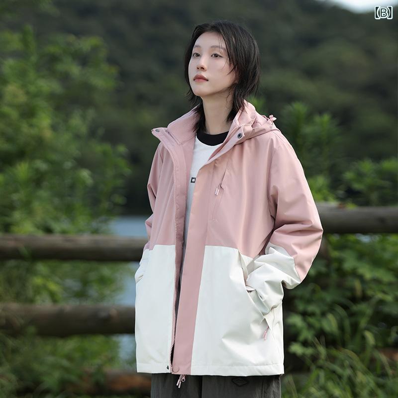 マウンテンパーカー 男性用 女性用 取り外し可能 防寒着 裏起毛 登山ウェア 配色 切替 防水 ポリエステル 秋 冬 アウトドアウェア 3