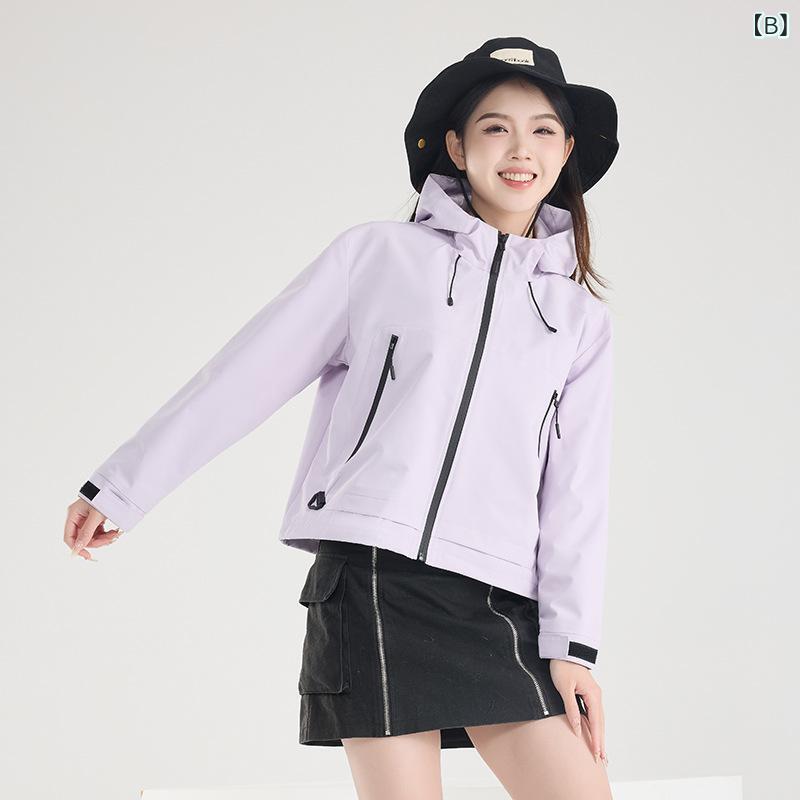 マウンテンパーカー 男女兼用 登山ウェア 防水 ジャケット 単層 ショート丈 アウター 作業服 撥水 速乾 通気性 防風 アウトドア キャンプ 旅行 ランニング スポーツウェア 春秋冬 3