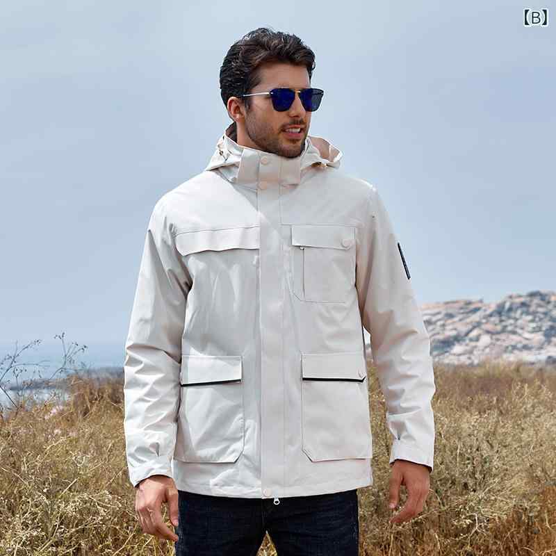 マウンテンパーカー メンズ レディース 防水 防寒 登山ウェア アウトドアウェア 上下セット 取り外し可能 フリース インナー付き 作業着 大きいサイズ ブラック グレー アイボリー 3