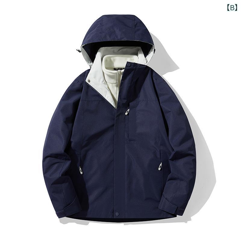 マウンテンパーカー メンズ レディース 防寒着 秋冬用 防水 防風 アウター 取り外し可能 フリース ジャケット 2点セット 登山 スキー ウェア アウトドアウェア 男性用 女性用 ペア 黒 ブラック ネイビー パープル ピンク 3