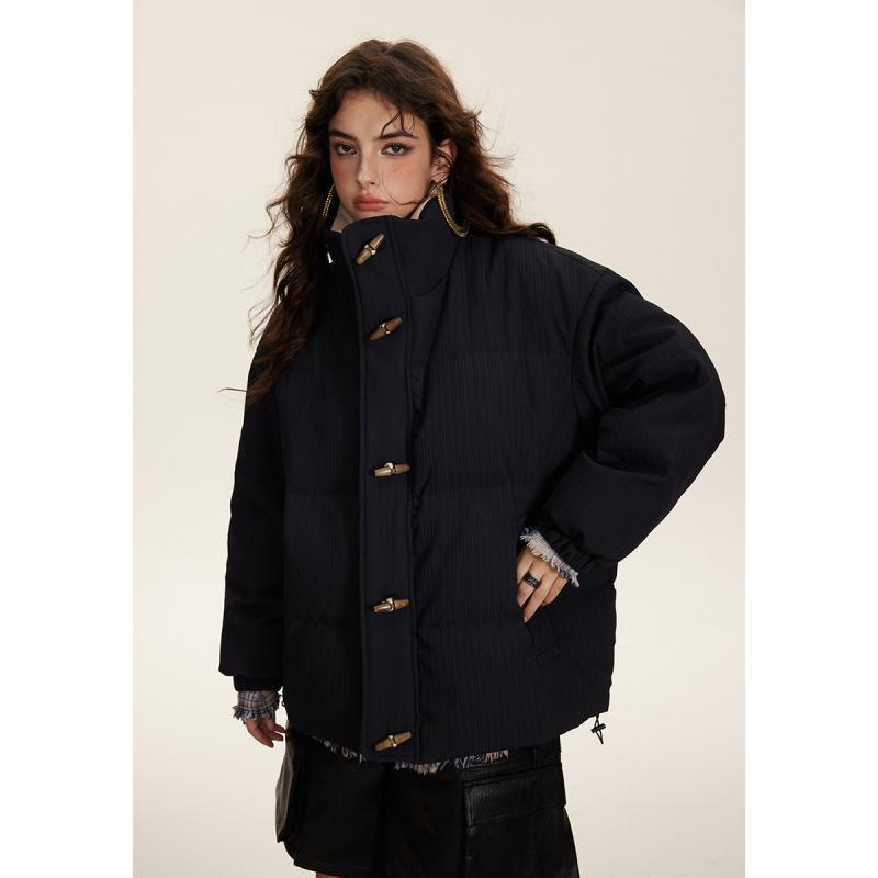 羽绒服 男女兼用 立襟 牛角ボタン 秋冬 あったか 防寒 アウター 90% ダウン ポリエステル ゆったり ミディアム丈 カジュアル