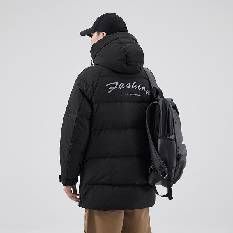 羽毛 ダウン ジャケット 男性用 中長丈 連帽 防風 撥水 厚手 黒 カーキ 緑