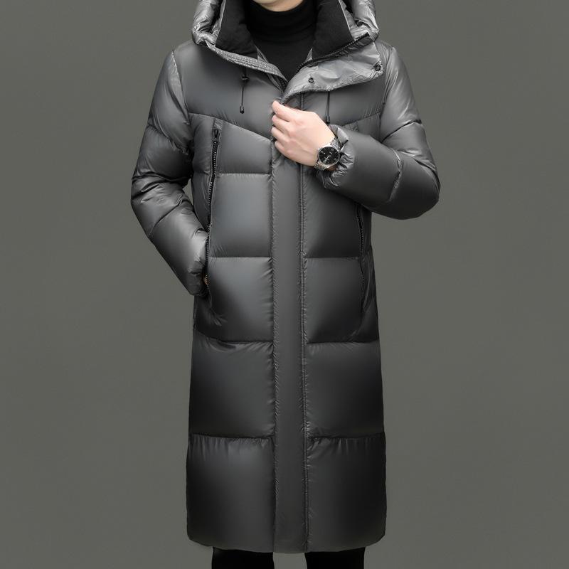 羽绒服 男性用 冬季 アウター 厚手 ロング丈 立襟 フード付き 防寒 撥水 透湿 伸縮性 ブラック スペースグレー