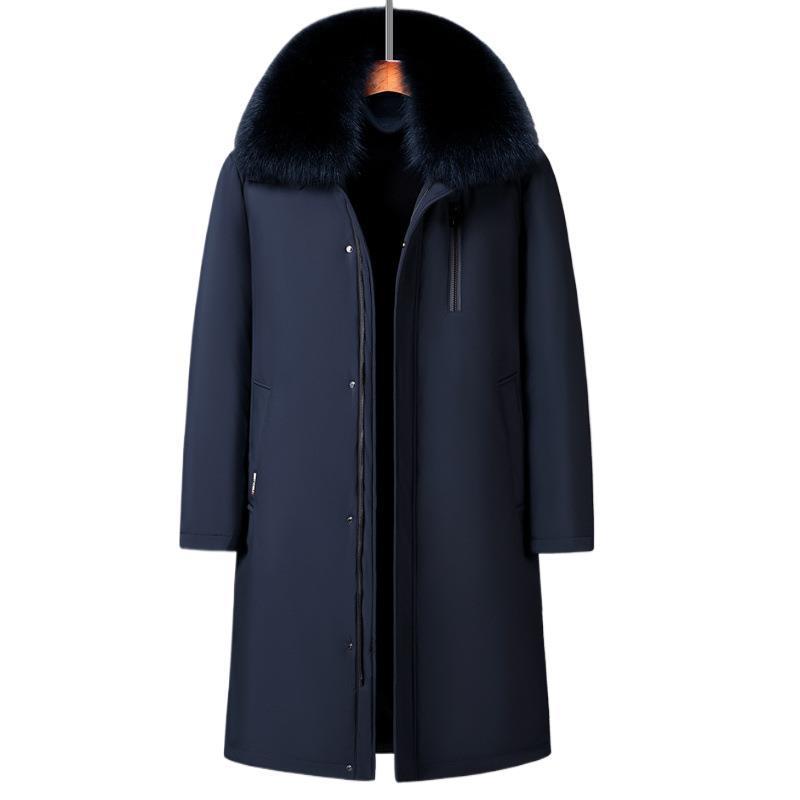 羽绒服 男性用 中高年 加厚 ロング丈 取り外し可能 ホワイトダックダウン 防寒 撥水 透湿性 防風