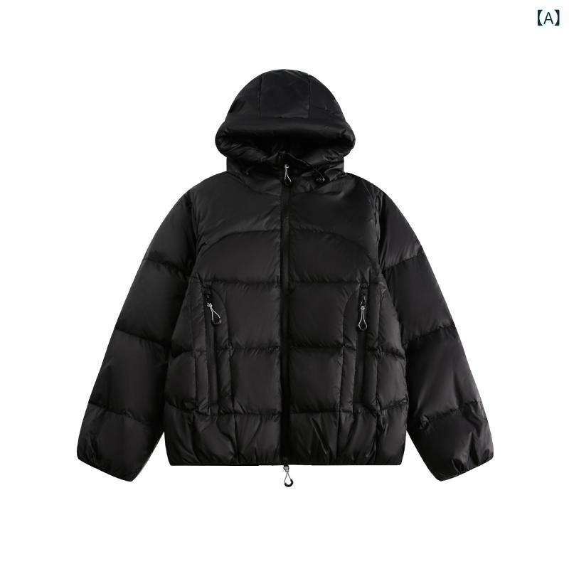 メンズ ダウンジャケット 秋冬 日系 レトロ ホワイトダックダウン フード付き ゆったり 厚手 防寒 アウター 普段使い 部屋着 アウトドア ブラック アイボリー