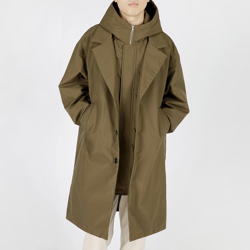 ダウンジャケット メンズ 男性用 フード付き 白ダウン フェイクレイヤード スーツ襟 ウインドブレーカー 厚手 防寒 アウター 合体型 ポリエステル 普段使い ファッション 秋冬