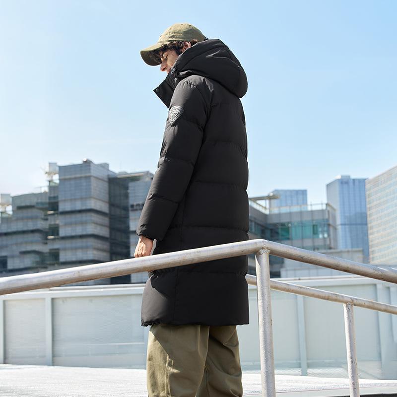 ダウンジャケット 男性用 フード付き ゆったり 厚手 防風 防寒 灰ダックダウン スポーツウェア ポリエステル ブラック 雪山柄