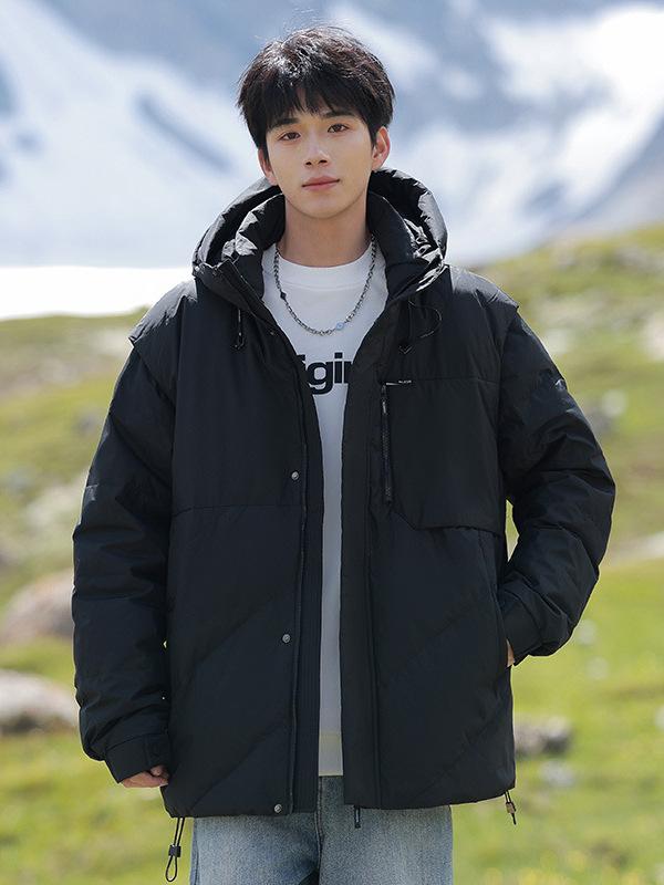 羽绒服 メンズ 男性用 防寒 防風 白鴨ダウン 取り外し可能袖 立襟 ルーズフィット ゆったり 普段使い アウトドア ブラック 黒 アイボリー M L XL 2XL 3XL 冬