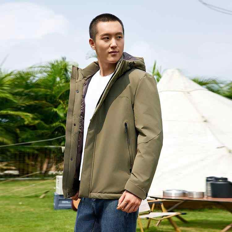 羽絨服 男性用 ダウンジャケット 秋冬 防寒 暖かい フード付き アウター ブラック カーキ ブルーグレー