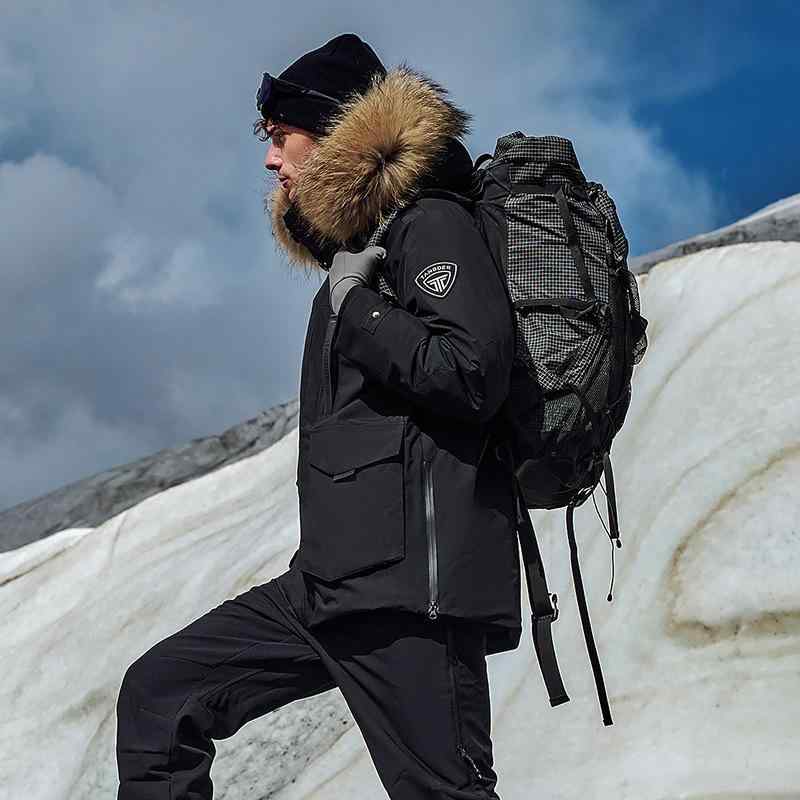 羽絨服 男女兼用 アウター 大毛襟 スポーツウェア 防寒 撥水 灰色ダックダウン90% ポリエステル