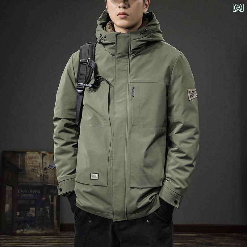 羽绒服 メンズ 防寒 撥水 フード付き マウンテンパーカー 大きいサイズ ゆったり 無地 秋冬 アウトドア 普段使い スポーツ ウェア 灰緑色 カーキ色 黒