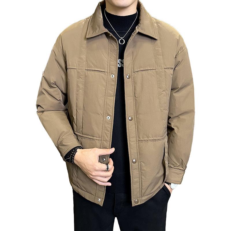 ダウンジャケット 男性用 90 白ダックダウン 襟付き 軽量 防寒 アウター ブラック カーキ 秋冬