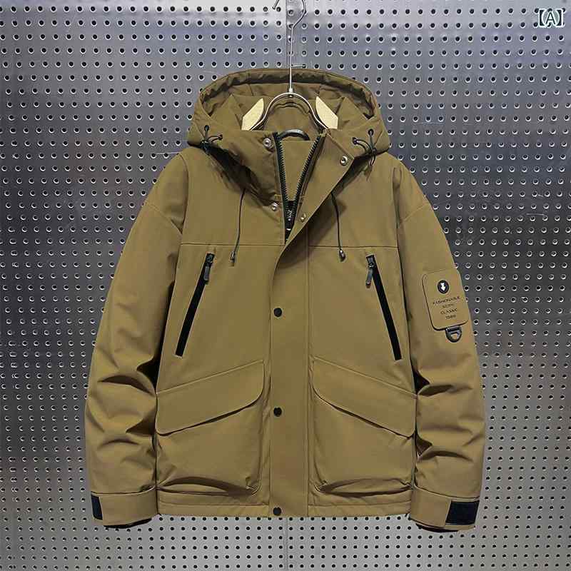 ダウンジャケット 男性用 ゆったりめ 防水 防寒 フード付き 白ダックダウン76-80% ポリエステル 普段使い アウトドア