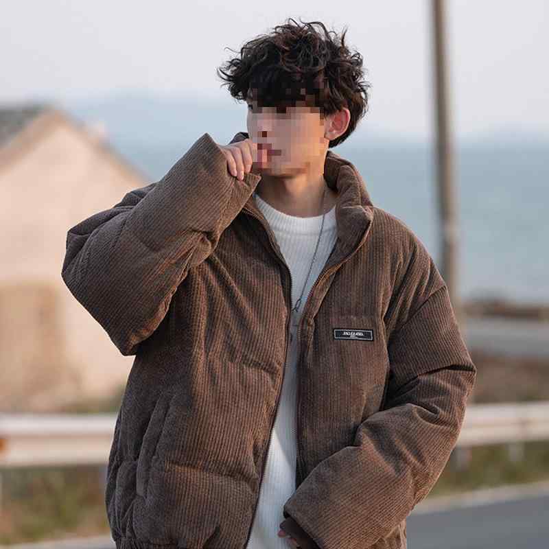 ダウンジャケット メンズ 立襟 コーデュロイ 秋冬 防寒 暖かい ゆったりサイズ カフェ色