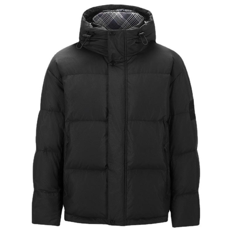 ダウンジャケット メンズ 男性用 カジュアル 格子柄 切り替え 鸭鸭 白鸭绒 ショート丈 アウター 防寒 暖かい 秋冬 ブラック 黒 グレー カーキ