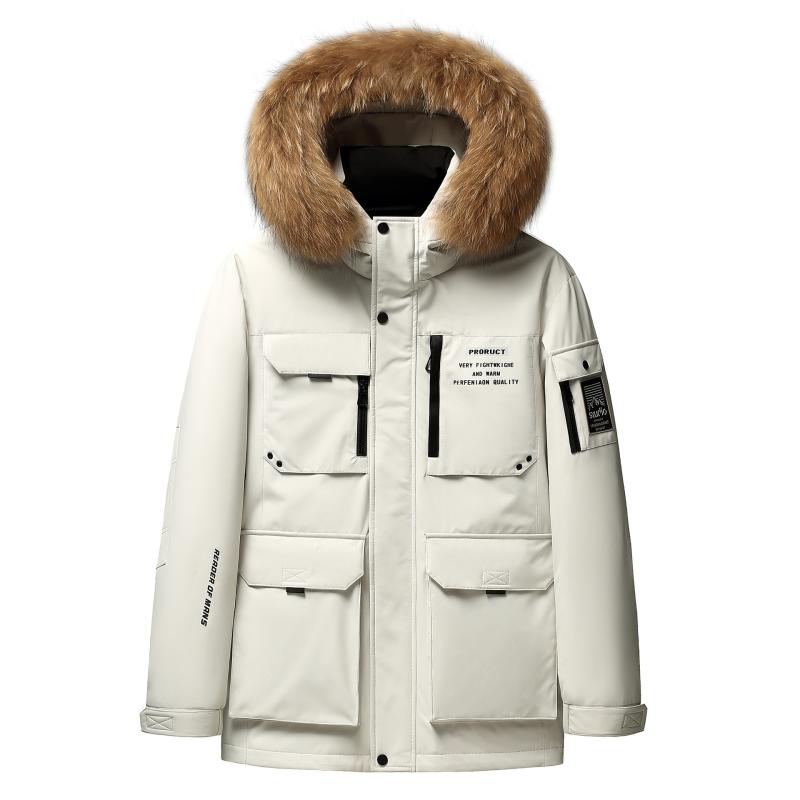 羽绒服 男性用 中 длинный 冬季 加厚 フード付き アウター 白鹅绒
