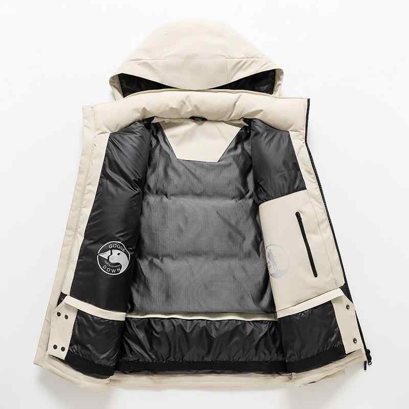 ダウンジャケット 男性用 防寒 防水 防風 アウター 白鵝ダウン 立襟 フード付き 撥水 透湿性 アウトドアウェア カジュアル スタイル 秋冬 ブラック ブルー ベージュ