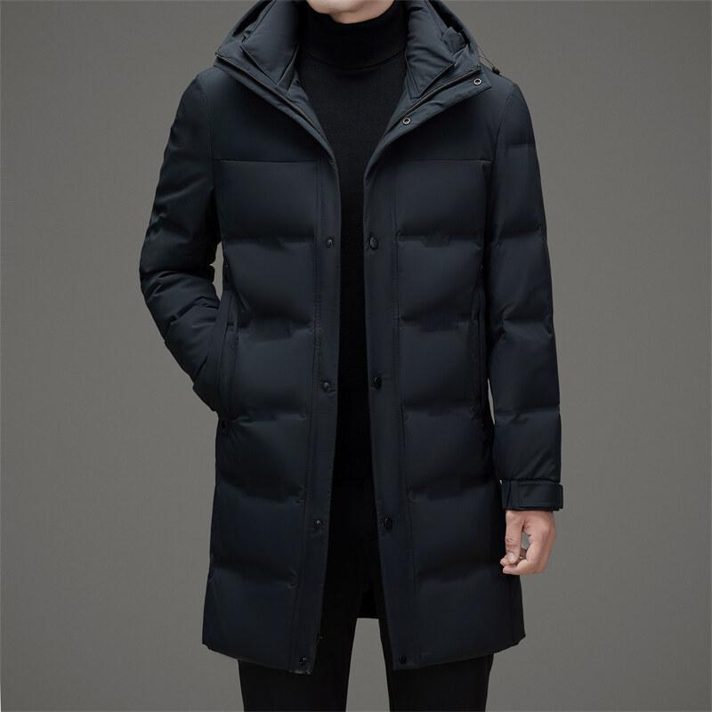 ダウンジャケット 男性用 中綿入り 防寒着 ミドル丈 立襟 ポリエステル 撥水 ブラック 黒 エビ色 秋冬 あったか 暖かい