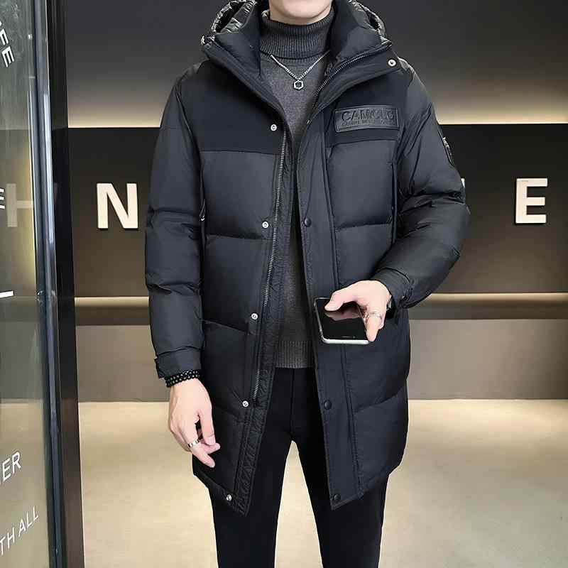 羽絨服 男性用 L 4XLサイズ 長袖 フード付き 防寒 軽量 白ダックダウン アウター 切り替え バイカラー 黒 紫