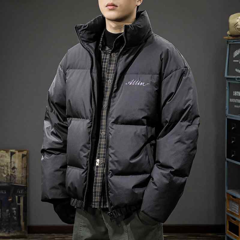 羽绒服 メンズ 男性用 ショート丈 ダウンジャケット ゆったり 防寒 保温 アウター 立襟 黒 白 刺繡 ポリエステル 秋冬