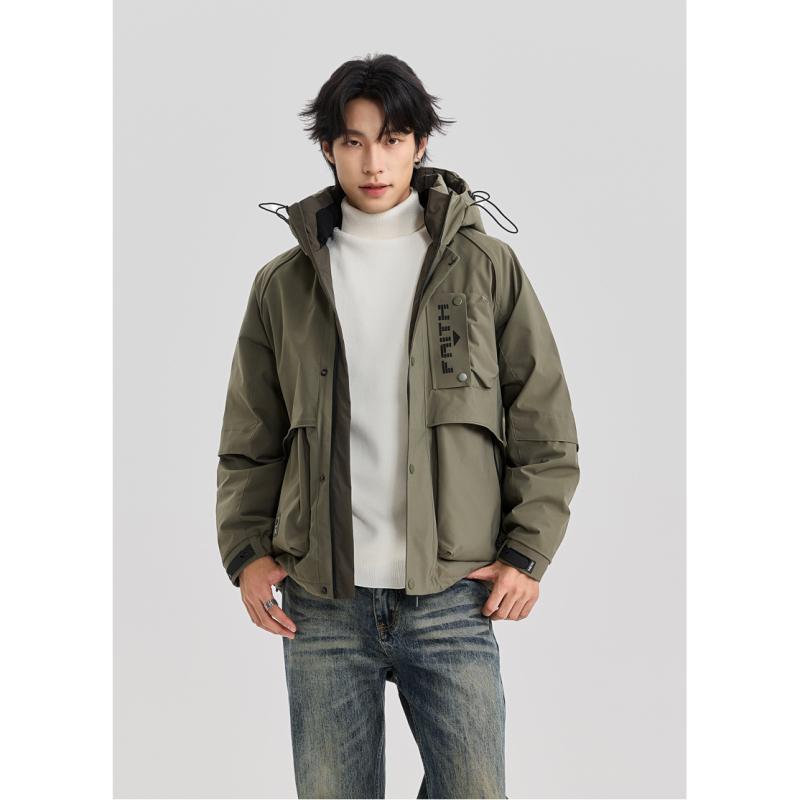 羽绒服 男性用 防風 防水 保温 厚手 白ダックダウン フード付き ジャケット ワークウェア オリーブグリーン ブラック コーヒーブラウン