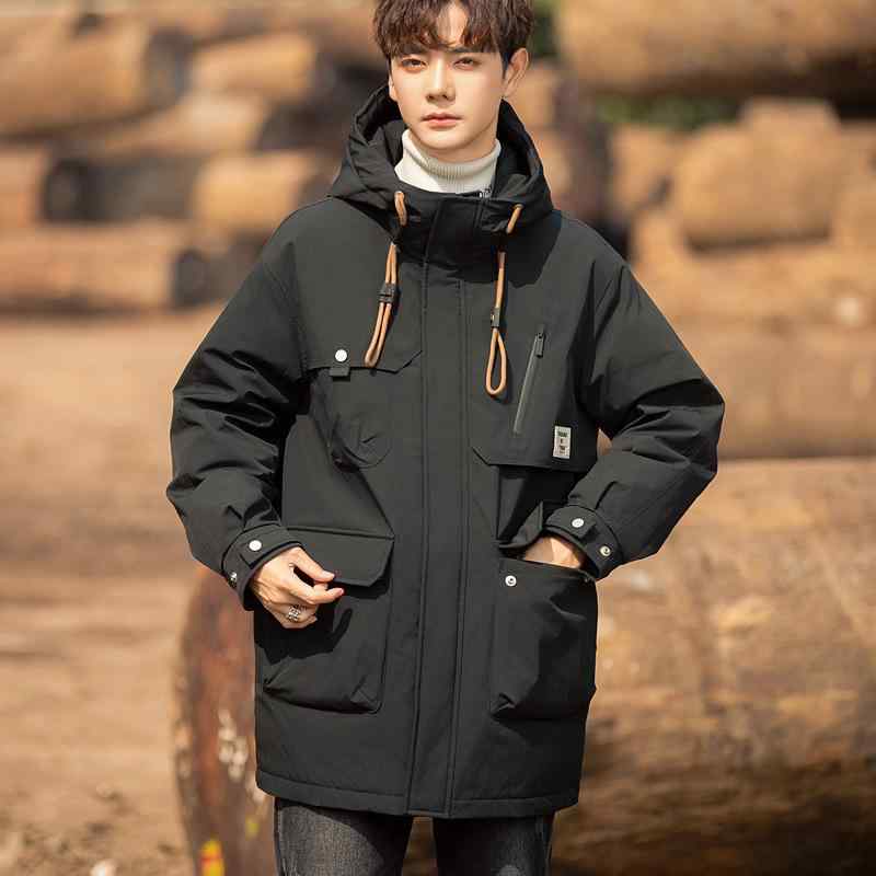 ダウンジャケット 男性用 秋冬 中綿入り フード付き ブラック系 ベージュ系 コーデュロイ 厚手 防寒 暖かい カジュアル