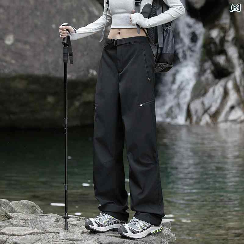 シャドーテールのパンツ レディース アウトドアパンツ 登山パンツ 防水 防風 速乾 スポーツ 作業着 カーゴパンツ 小柄 軽量 撥水 透湿性 ピンク系 ブラック カーキ グレー｜アングル2