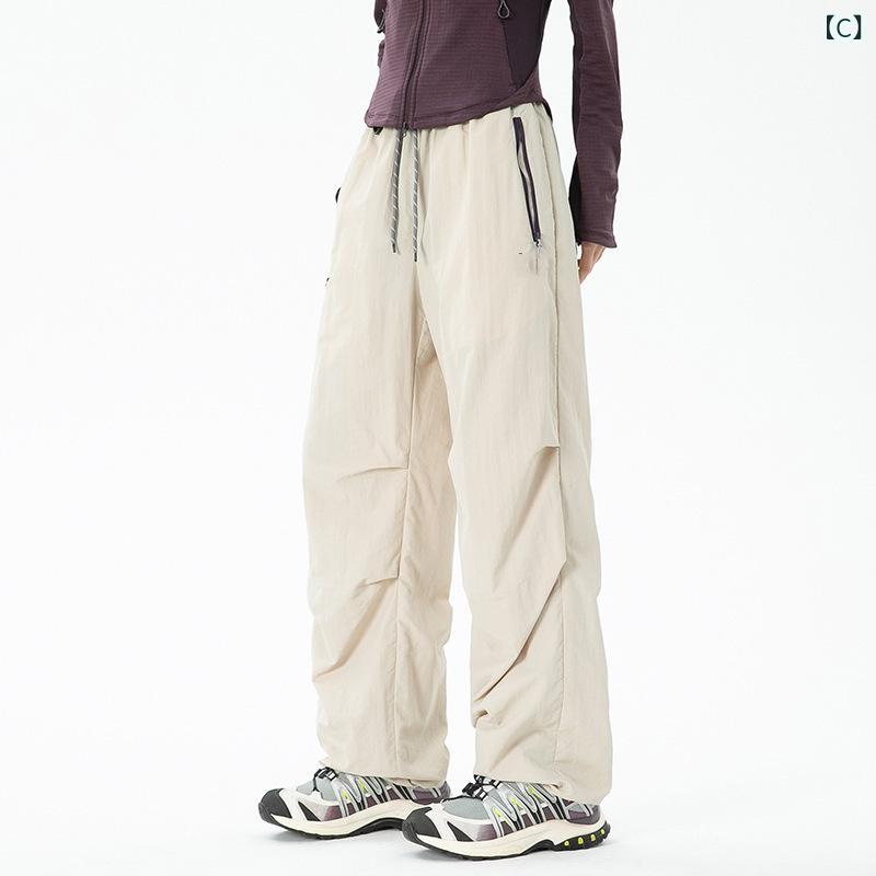 アウトドアパンツ レディース メンズ 撥水 防風 薄手 ワイドレッグパンツ 登山パン...