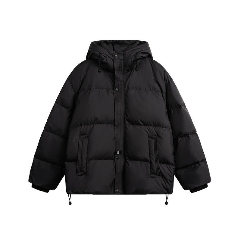 羽绒服 男性用 日系 ストリート系 カジュアル 纯色 無地 フード付き 防寒 アウター ジャンパー トップス 秋冬 リラックスフィット ポリエステル 黒 ブラック グレー